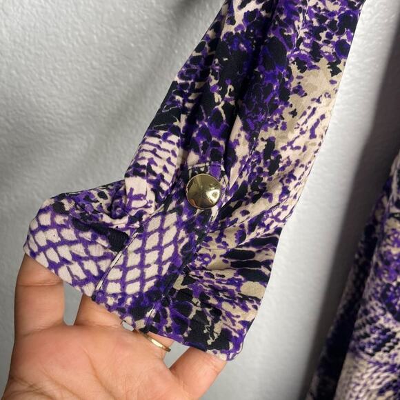 Cache Womens Dress Size L Vintage Purple Snake Print Long Sleeve Wrap V-Neck - Picture 7 of 12